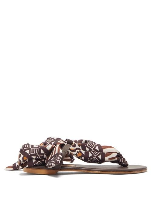 Matchesfashion.com Avec Modration - Curacao Leopard-print Silk-twill Sandals - Womens - Brown White