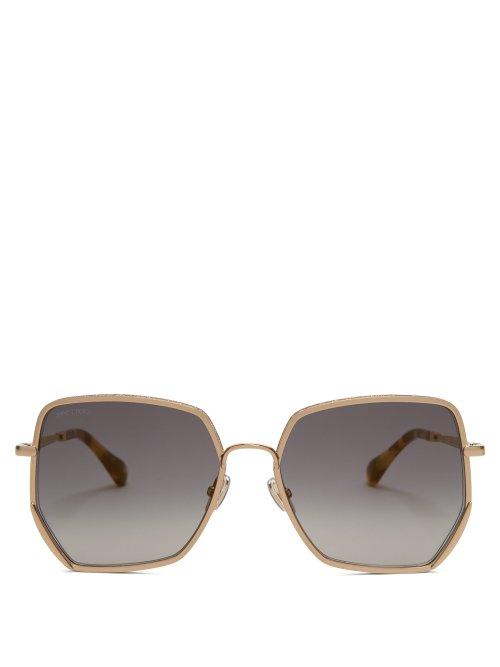 Matchesfashion.com Jimmy Choo - Aline Glitter Embellished Sqaure Frame Sunglasses - Womens - Grey