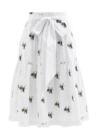 Shrimps - Coco Climbing Grapes-embroidered Cotton Midi Skirt - Womens - White Multi