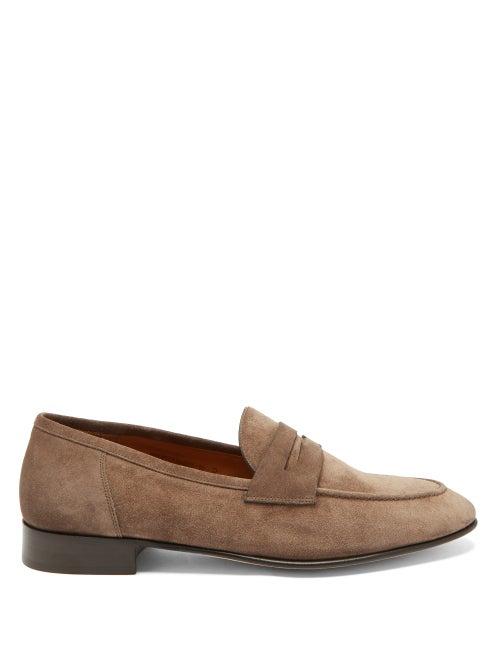 Matchesfashion.com Ralph Lauren Purple Label - Suede Penny Loafers - Mens - Beige