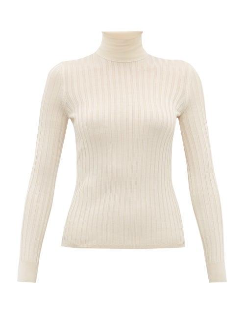Matchesfashion.com Gucci - Ribbed Roll Neck Silk Sweater - Womens - White
