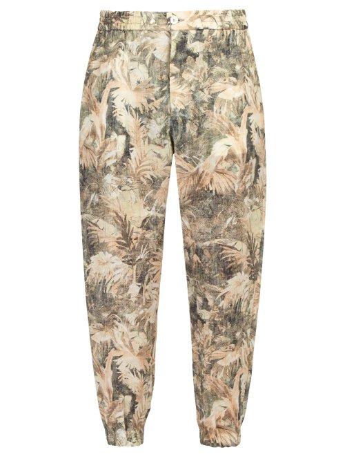 Matchesfashion.com Etro - Mid Rise Palm Print Linen Trousers - Mens - Beige