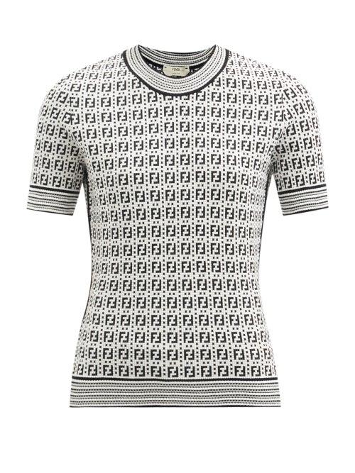 Matchesfashion.com Fendi - Ff-jacquard Short-sleeved Sweater - Womens - White Black