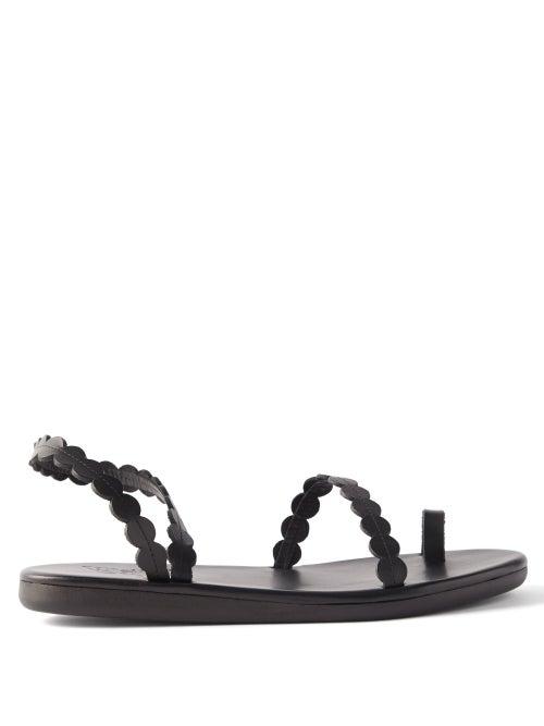 Ancient Greek Sandals - Aura Scalloped Leather Sandals - Womens - Black