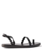 Ancient Greek Sandals - Aura Scalloped Leather Sandals - Womens - Black