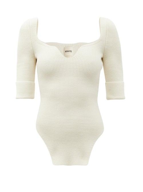 Matchesfashion.com Khaite - Irina Sweetheart-neck Ribbed Longline Top - Womens - Ivory
