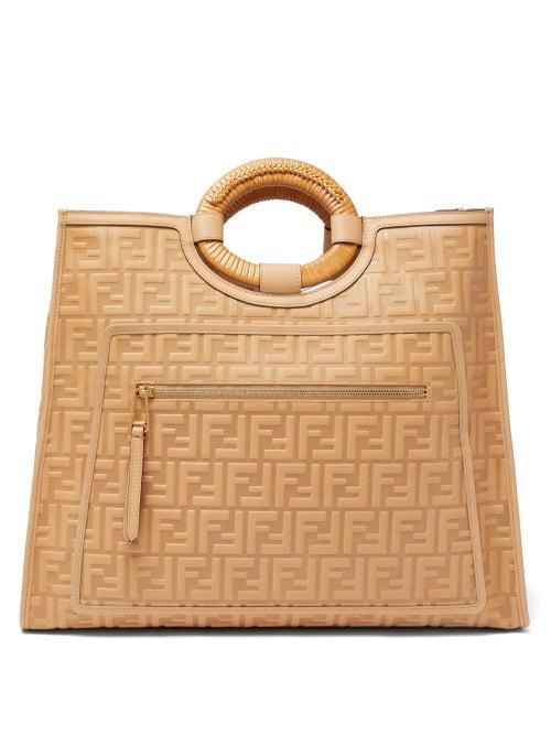 Matchesfashion.com Fendi - Runaway Ff-embossed Leather Tote Bag - Womens - Tan