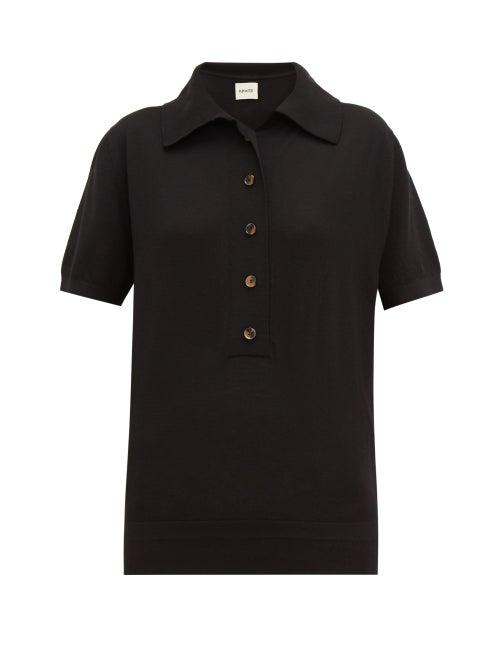 Matchesfashion.com Khaite - Enzo Wool Blend Knitted Polo Shirt - Womens - Black