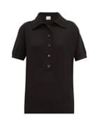 Matchesfashion.com Khaite - Enzo Wool Blend Knitted Polo Shirt - Womens - Black