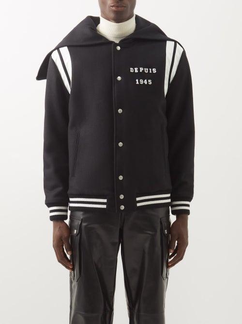 Balmain - Logo-appliqu Felted-wool Bomber Jacket - Mens - Black
