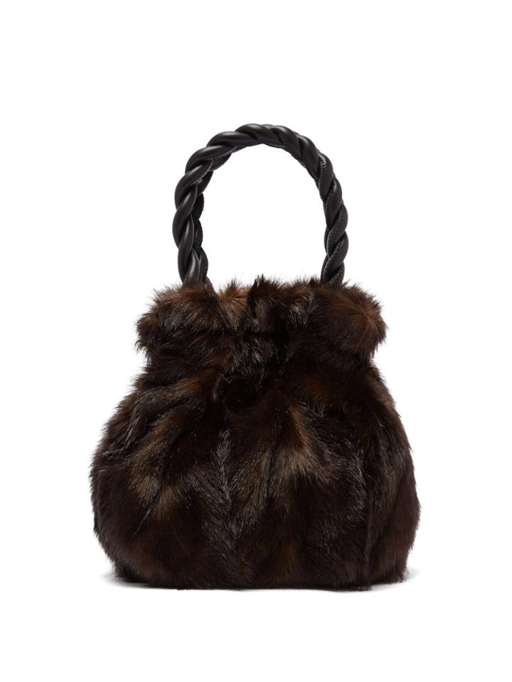 Staud Grace Faux Fur-trimmed Leather Bag