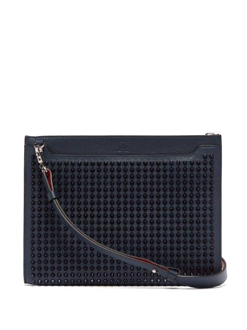 Matchesfashion.com Christian Louboutin - Skypouch Spike Embellished Leather Clutch Bag - Mens - Blue