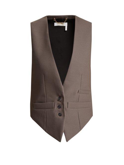 Matchesfashion.com Chlo - Satin Panel Wool Blend Waistcoat - Womens - Dark Grey