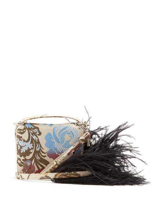 Matchesfashion.com Marques'almeida - Feather Strap Floral Jacquard Cross Body Bag - Womens - White Multi