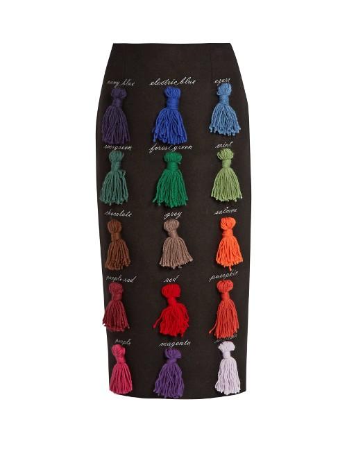Stella Jean Sapere Tassel-appliqu Wool-blend Skirt