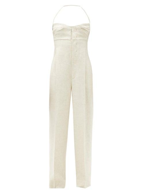 Matchesfashion.com Jacquemus - Loya Halterneck Linen-blend Jumpsuit - Womens - Beige