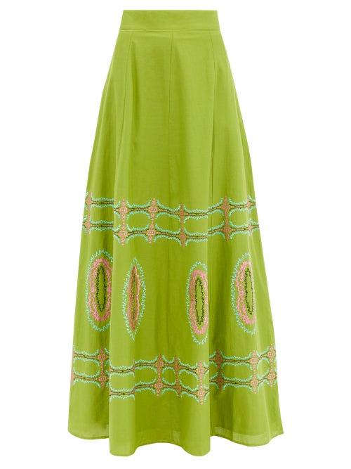 Matchesfashion.com Le Sirenuse, Positano - Camille Bubble Gum Cotton Maxi Skirt - Womens - Green Multi