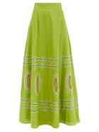 Matchesfashion.com Le Sirenuse, Positano - Camille Bubble Gum Cotton Maxi Skirt - Womens - Green Multi