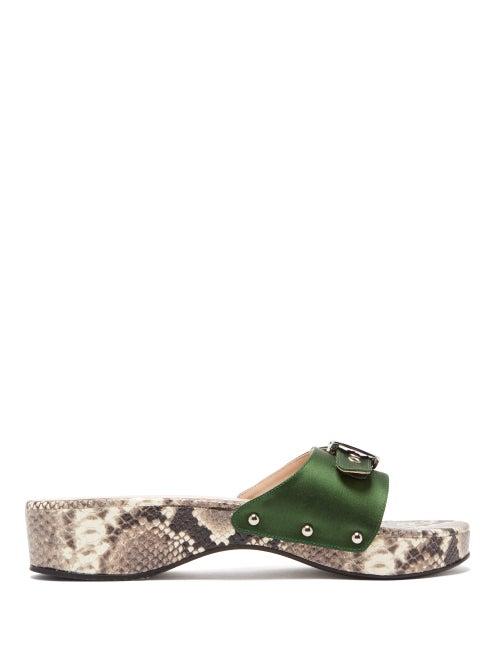 Matchesfashion.com Staud - Erin Python Effect Leather Slides - Womens - Green Multi