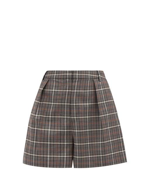 Matchesfashion.com Tibi - Gabe Checked Single-pleated Tailored Shorts - Womens - Grey Multi