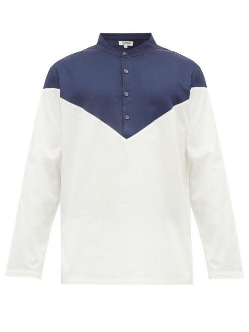 Matchesfashion.com P. Le Moult - Colour Block Jacquard Stripe Cotton Pyjama Shirt - Mens - White