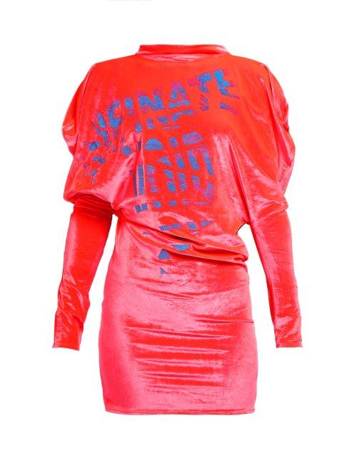 Matchesfashion.com Matty Bovan - Screen Printed Puff Sleeve Velvet Top - Womens - Pink