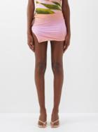 Louisa Ballou - Fianchetto-print Double-ring Jersey Mini Skirt - Womens - Orange Pink