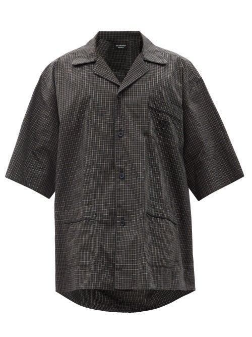 Matchesfashion.com Balenciaga - Oversized Checked Cuban-collar Shirt - Mens - Navy