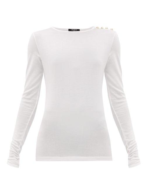 Matchesfashion.com Balmain - Buttoned Jersey T-shirt - Womens - White