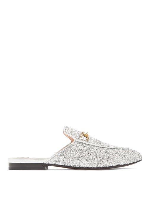 Matchesfashion.com Gucci - Princetown Glitter Backless Loafers - Womens - Silver