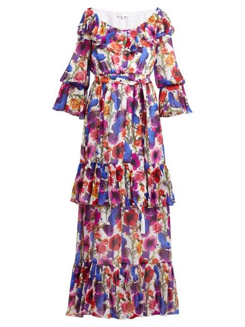 Matchesfashion.com Borgo De Nor - Margaux Venus Shell Print Silk Maxi Dress - Womens - Ivory Multi