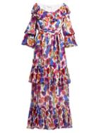 Matchesfashion.com Borgo De Nor - Margaux Venus Shell Print Silk Maxi Dress - Womens - Ivory Multi