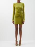 Alexandre Vauthier - Gathered Velour Mini Dress - Womens - Lime