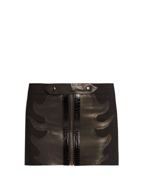 Matchesfashion.com Anthony Vaccarello - Leather Flame Wool Mini Skirt - Womens - Black
