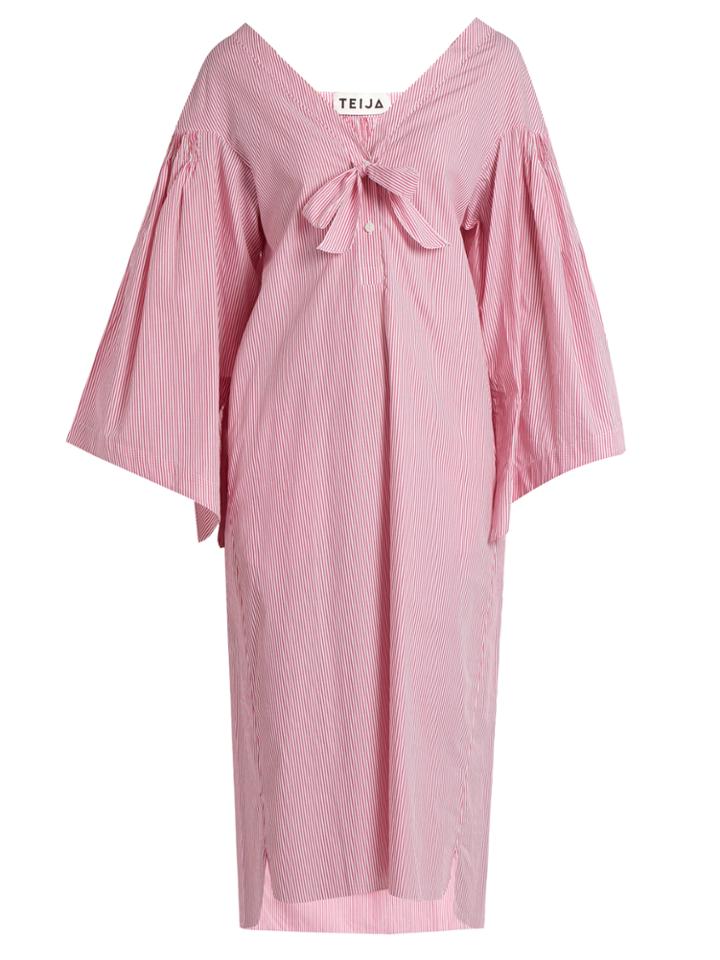 Teija V-neck Smocked Striped Cotton Dress