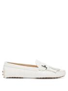Matchesfashion.com Tod's - Gommini Fringed Crocodile Effect Leather Loafers - Womens - White