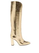 Matchesfashion.com Paris Texas - Metallic Knee-high Python-effect Leather Boots - Womens - Gold