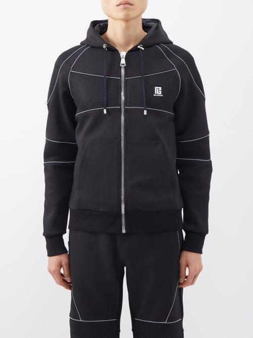 Balmain - Zipped Neoprene-jersey Hoodie - Mens - Black