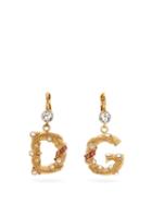 Matchesfashion.com Dolce & Gabbana - Dg Amore Crystal-embellished Logo Earrings - Womens - Gold