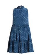 Matchesfashion.com Asceno - Polka Dot Print Tie Neck Silk Dress - Womens - Navy