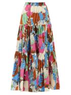 Matchesfashion.com La Doublej - Big Skirt Floral-print Cotton-poplin Maxi Skirt - Womens - Pink Multi