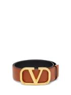 Matchesfashion.com Valentino Garavani - V-logo Leather Belt - Womens - Tan