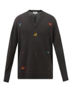 Ymc - Vertigo Floral-embroidered Wool Sweater - Mens - Brown