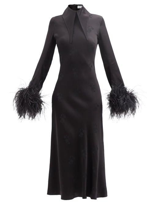 16arlington - Kaya Floral-jacquard Satin Midi Dress - Womens - Black