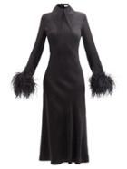 16arlington - Kaya Floral-jacquard Satin Midi Dress - Womens - Black