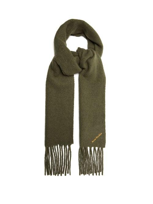 Matchesfashion.com Acne Studios - Villy Logo Embroidered Wool Blend Boucl Scarf - Mens - Khaki