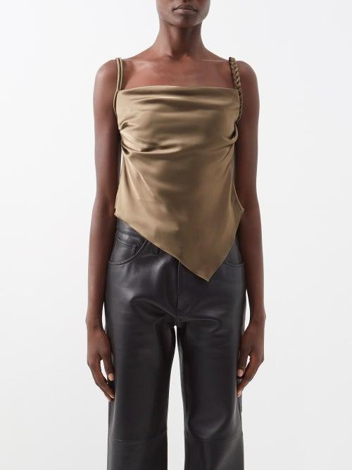 Nanushka - Stina Braided-strap Satin Top - Womens - Khaki