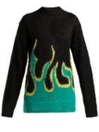 Matchesfashion.com Prada - Flame Intarsia Knit Mohair Blend Sweater - Womens - Black Green