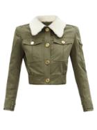 Matchesfashion.com Balmain - Shearling-collar Cotton-blend Canvas Jacket - Womens - Khaki