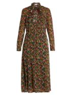 Redvalentino Floral-print Long-sleeved Silk-crpon Dress
